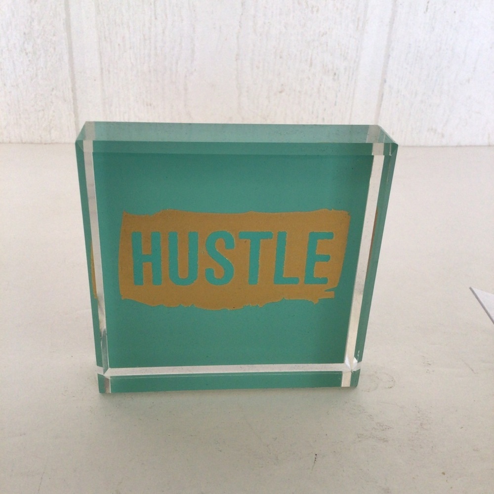 MOTIVATIONAL HUSTLE GLASS PAPERWEIGHT NWT